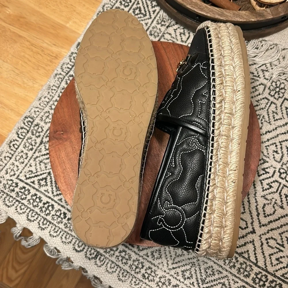 Salvador Ferragamo leather Kim Gal  Gancini Logo-Embroidered Espadrilles 6.5